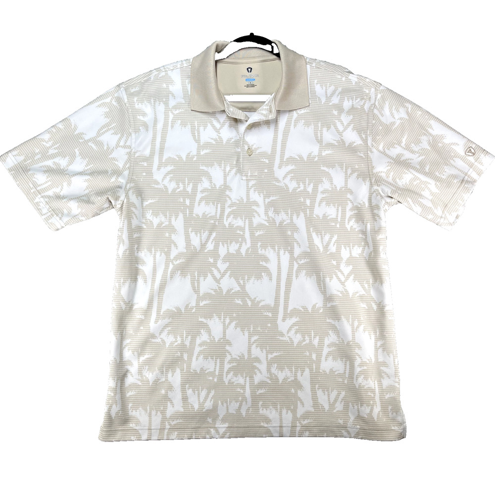Pro Tour Golf Polo Shirt Mens Large Beige Palm Tree Cool Play Performance